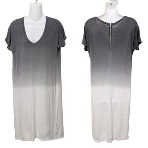 FINE COLLECTION Ombre Gray Linen Shirt Dress XS
